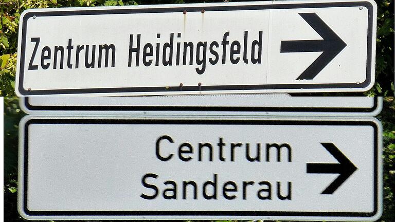 Straßenbeschilderung &quot;Zentrum&quot; oder &quot;Centrum&quot; in der Stadt Würzburg