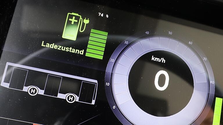 Unser Symboldbild zeigt die Tachometeranzeige mit Ladezustand in einem Elektrobus. Die WSB hat jetzt zwei davon bestellt.