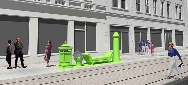 Die Möblierung der Kaiserstraße war 2014 in neongrün geplant. Die Möblierung der Kaiserstraße war 2014 in neongrün geplant. 