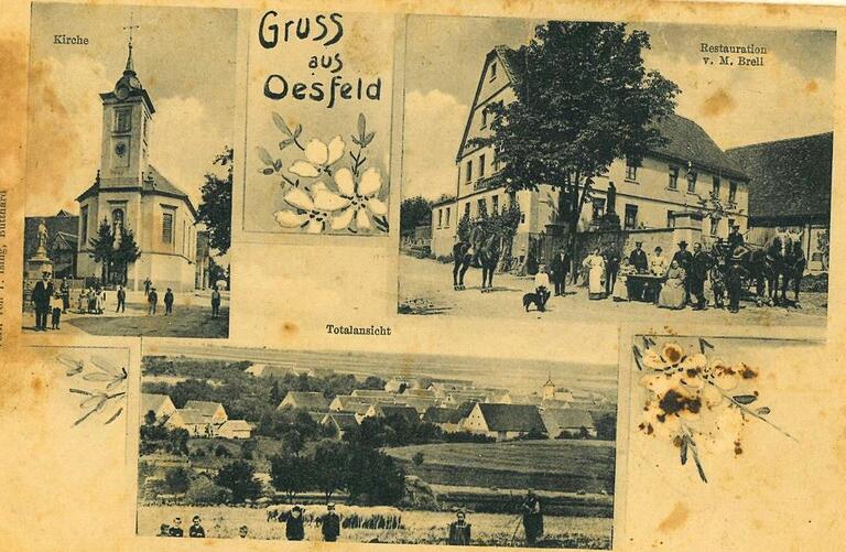 Die Postkarte zeigt das Leben in Oesfeld im Jahre 1916: Der Ort im Landkreis Würzburg wurde 1324 erstmalig erwähnt, ist nun also 700 Jahre alt. Die Postkarte zeigt das Leben in Oesfeld im Jahre 1916: Der Ort im Landkreis Würzburg wurde 1324 erstmalig erwähnt, ist nun also 700 Jahre alt.