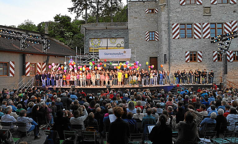 200 Kinder standen beim großen Finale des Jungen Theaters der Frankenfestspiele Röttingen gemeinsam auf der Bühne.