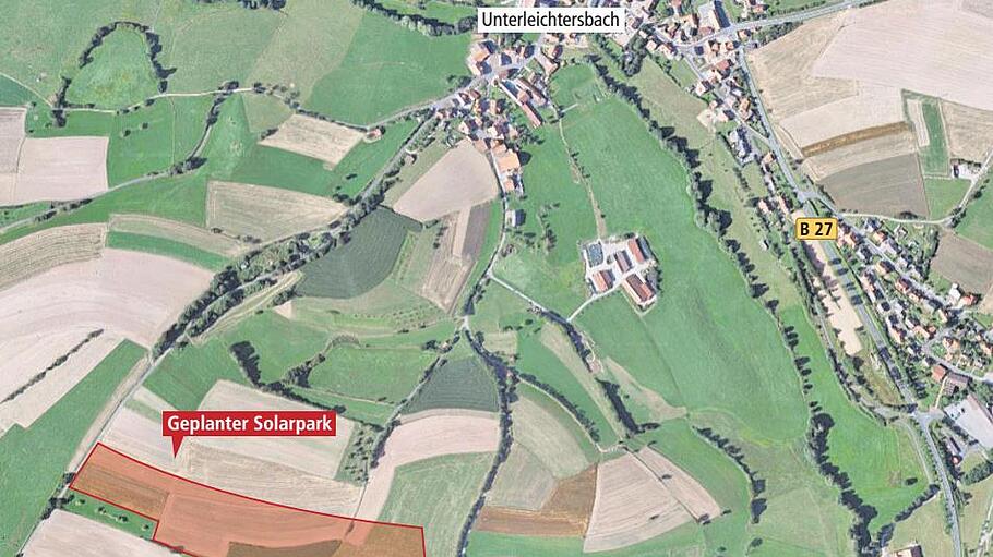Die Lage des geplanten Solarparks in Unterleichtersbach zeigt diese Grafik.  Projektiniatoren und Google/Foto: Google Earth       -  Die Lage des geplanten Solarparks in Unterleichtersbach zeigt diese Grafik.  Projektiniatoren und Google/Foto: Google Earth