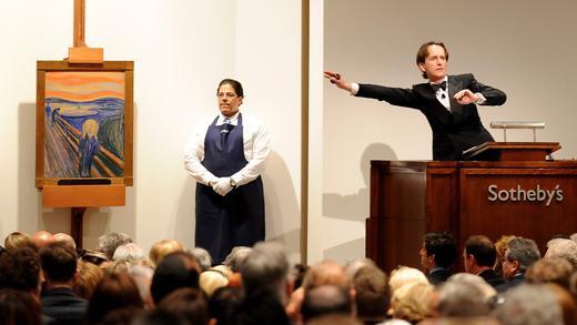 Versteigerung von Edvard Munchs 'Der Schrei' - Edvard Munchs 'Der Schrei' erzielte beim New Yorker Auktionshaus Sotheby's einen Hammerpreis von 120 Millionen Dollar. Versteigerung von Edvard Munchs 'Der Schrei' - Edvard Munchs 'Der Schrei' erzielte beim New Yorker Auktionshaus Sotheby's einen Hammerpreis von 120 Millionen Dollar.