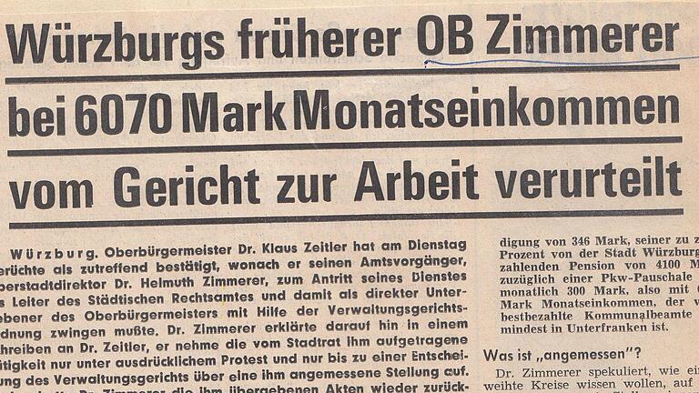 11. September 1969, Main-Echo: Würzburgs früherer OB Zimmerer bei 6070 Mark Monatseinkommen vom Gericht zur Arbeit verurteilt