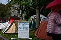 Neben der Neuen Universität am Sanderring in Würzburg (Hintergrund) haben Pro-Palästina-Aktivisten ein weiteres Protestcamp aufgeschlagen.