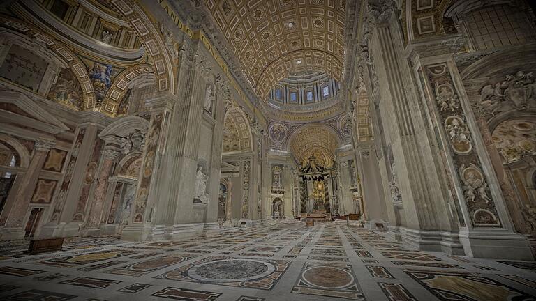 Ausstellung &bdquo;La Basilica di San Pietro: AI-Enhanced Experience&rdquo;       -  Die detaillierte digitale Nachbildung des Petersdoms ermöglicht es, Details des Bauwerks so nah zu erleben, wie es bei einem physischen Besuch der Basilika nicht möglich ist.