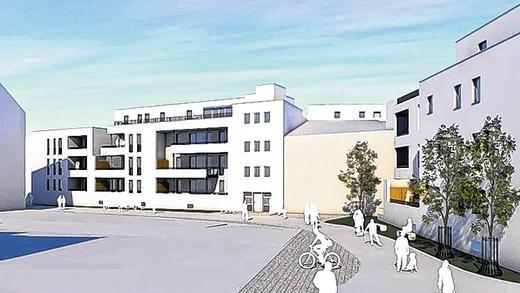 Wohnprojekt Fischerrain: der Blick vom Standort An den Brennöfen aus Richtung Westen mit dem »Art Castello« des Künstlerehepaars Wörfel, das erhalten bleibt und ins Wohnprojekt integriert wird. Wohnprojekt Fischerrain: der Blick vom Standort An den Brennöfen aus Richtung Westen mit dem »Art Castello« des Künstlerehepaars Wörfel, das erhalten bleibt und ins Wohnprojekt integriert wird.