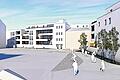 Wohnprojekt Fischerrain: der Blick vom Standort An den Brennöfen aus Richtung Westen mit dem »Art Castello« des Künstlerehepaars Wörfel, das erhalten bleibt und ins Wohnprojekt integriert wird.