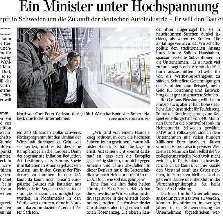 'Ein Minister unter Hochspannung': Ausschnitt aus der Zeitung vom 4. Februar 2023 mit der unglücklichen Text-Passage. 'Ein Minister unter Hochspannung': Ausschnitt aus der Zeitung vom 4. Februar 2023 mit der unglücklichen Text-Passage.