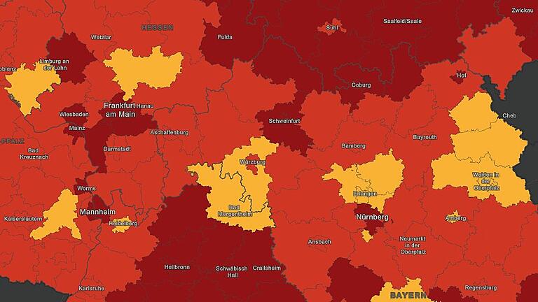 Die RKI-Karte am 16. Mai 2021. Viele Nachbarn stehen deutlich besser da als Schweinfurt.