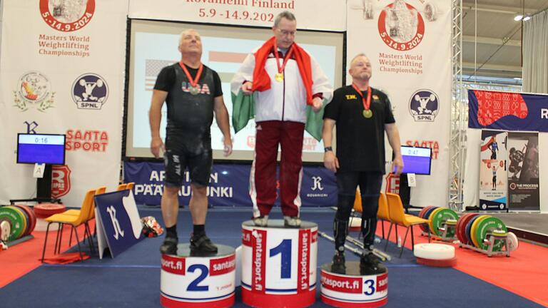 Allen Yates (USA - 189 kg), Péter Rosanics (HUN - 200 kg) und Thomas Walz (GER - 185 kg).