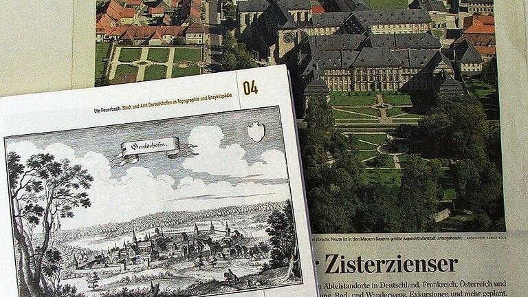 Ebrach unter der Überschrift Gerolzhofen: Das gab's schon mal       -  (novo)   &bdquo;Das gab's schon einmal &ndash; ja, und zwar vor 369 Jahren! Unter der Überschrift Gerolzhofen ein Bild von Ebrach. Damals in der ,Topographia Franconiae&lsquo; ein Stich von Merian, am 23. November in der Main-Post-Ausgabe Gerolzhofen eine Luftaufnahme von Arnulf Koch&ldquo;, schrieb uns unser aufmerksamer Leser Winfried Fella aus Gerolzhofen. Und weiter: &bdquo;Damals ein Irrtum &ndash; heute ein interessanter ,Zufall&lsquo;, finde ich&ldquo;. Fella zielt mit dem Vergleich auf das Jahr 1648 ab. Damals hatte der Texteschreiber Martin Zeiller in der von dem berühmten Kupferstecher und Verleger Matthäus Merian herausgegebenen &bdquo;Topographia Franconiae&ldquo; die Stadt Gerolzhofen wie folgt beschrieben: &bdquo;Geroldshofen oder Geroltzhofen, eine kleine Stadt und Amt im Bistum Würzburg, bey Heydenfeld und Zabelstein, nahe bey Volkach, nicht weit von der Stadt Schweinfurt gelegen.&ldquo; Das war alles, was man über die Stadt im Steigerwaldvorland zu berichten wusste. Dazu wurde ein mit &bdquo;Geroldshofen&ldquo; überschriebener Kupferstich Matthäus Merians veröffentlicht, der in Wahrheit tatsächlich aber das Kloster Ebrach zeigte. Abgebildet ist der besagte Stich auch in der Gerolzhöfer &bdquo;Stadtchronik 779 &ndash; 2012&ldquo; (links im Bild).