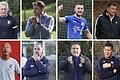 Sie trainieren Mannschaften in der Fußball-Kreisliga Würzburg&nbsp; 1 (oben von links): Martin Lang (SpVgg Giebelstadt), Sebastian Fehrer (FC Eibelstadt), Dennie Michel (TSV Kleinrinderfeld), Christopher Dietl (FC Hopferstadt) sowie (unten von links) Mario Rothemel (SV Heidingsfeld), Gerald Spahmann (ETSV Würzburg), Okan Delihasan (TSV Grombühl) und Oliver Bieber (TSV Gerbrunn).