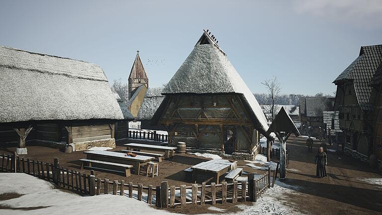 Screenshot von Manor Lords       -  Ziel des Spiels ist es, eine mittelalterliche Siedlung aufzubauen und gegen Angriffe zu verteidigen.