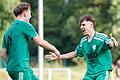 Simon Hertlein (links) und Felix Wolf jubeln: Der SV Kürnach hat als letzte Mannschaft das Viertelfinale im Toto-Pokal-Wettbewerb auf Kreisebene erreicht. Das Bild entstand in der Partie zwischen dem TSV Rottendorf und dem SV Kürnach in der Fußball-Bezirksliga West.