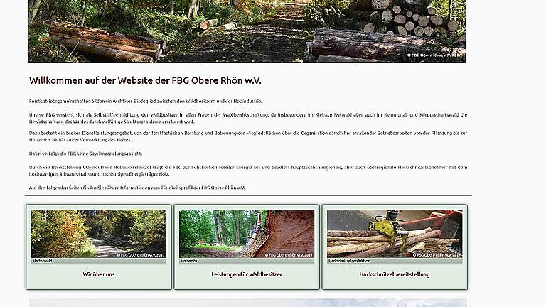 So präsentiert sich die Website der Forstbetriebsgemeinschaft Obere Rhön dem Benutzer, wenn er die Adresse www.fbg.obere-Rhoen.de eingibt.