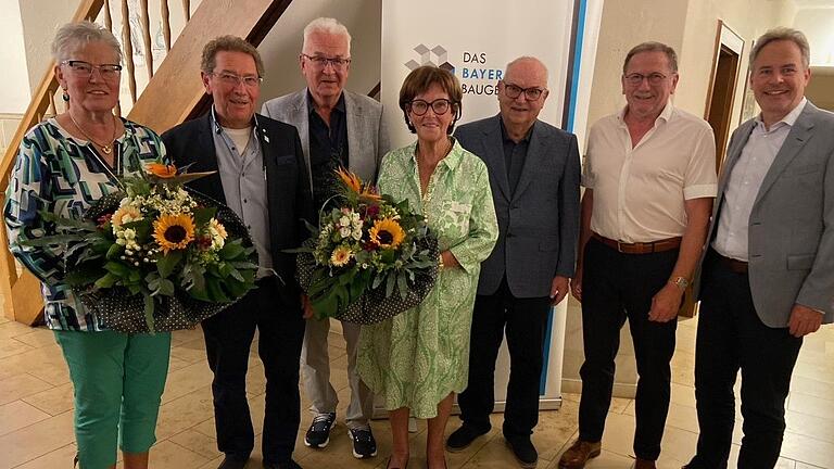 Im Bild (von links): Das Ehepaar Ingrid und Dietmar Roßhirt, Rudolf Pfister, Ehepaar Kathi und Anton Schick, Stefan Goos und Andreas Demharter.