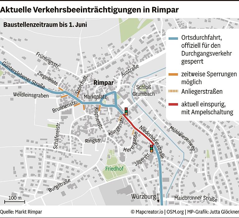 Keine Umleitungen trotz Sperrung der zentralen Verkehrsachse: Warum in Rimpar ein bisschen Chaos zum Plan gehört