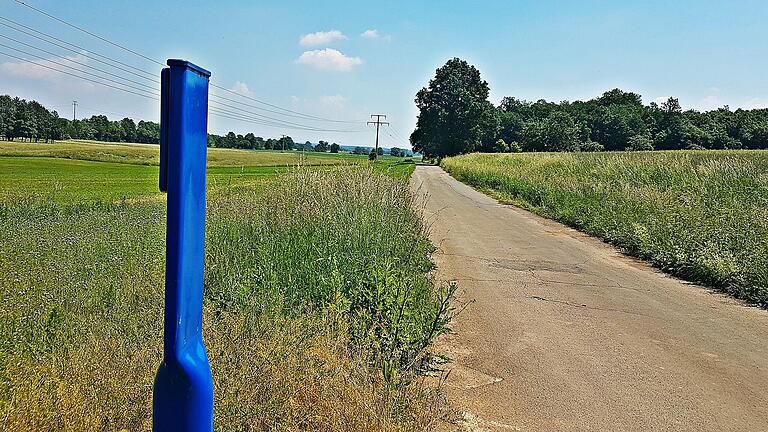 Der Abschnitt des Mainradwegs zwischen Horhausen und Untereuerheim (Lkr. Schweinfurt) führt durch weite Wiesen und Felder.