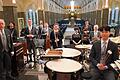 Die Musikerinnen und Musiker der Staatsbad Philharmonie Kissingen auf ihrer Bühne in der Wandelhalle.