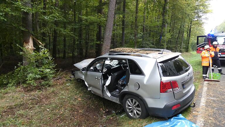 Schwer verletzt wurde der Fahrer dieses Kia Sorento, der in der Nähe von Falsbrunn im Wald von der Fahrbahn abkam.