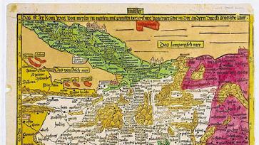 Der Weg nach Rom: Erhard Etzlaubs Pilgerkarte aus dem Jahr 1500. Schweinfurt liegt im Winkel zwischen Spessart und Rhön.