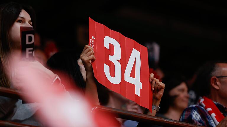 Nachdem das Karriereende von Felix Hoffmann bekannt wurde, hielten die Fans Klatschpappen mit seiner Rückennumer in die Luft. Nun wird sein Trikot des gebürtigen Würzburgers unter die Hallendecke gezogen. Nachdem das Karriereende von Felix Hoffmann bekannt wurde, hielten die Fans Klatschpappen mit seiner Rückennumer in die Luft. Nun wird sein Trikot des gebürtigen Würzburgers unter die Hallendecke gezogen.