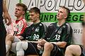 Enttäuschung und Leere: Die Handballer der Wölfe Würzburg nach der Niederlage im Drittliga-Saisonfinale beim HC Oppenweiler/Backnang: (von links) Paul Siegl, Johnny Beck und Joel Mauch.