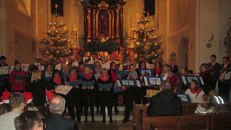 Mit deutschen und amerikanischen Weihnachtsliedern und fröhlichen Klängen überraschte der Projektchor. Foto: Winfried Ehling       -  Mit deutschen und amerikanischen Weihnachtsliedern und fröhlichen Klängen überraschte der Projektchor. Foto: Winfried Ehling