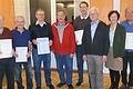 Die geehrten Mitglieder des Obst- und Gartenbauverein Röthlein: Reinhold Fritz, Hermann Schreiber, Hubert Götz, 1. Vorsitzender Herbert Knaup, Hans Gerhard Braun, 2. Vorsitzender Georg Ziegler, Geschäftsführerin Christine Bender und Edgar Engelbrecht.