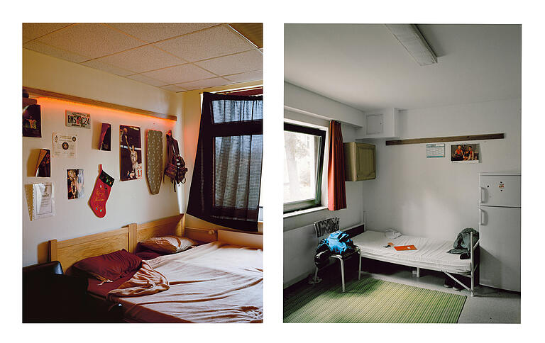 Links: Zimmer eines US-Soldaten. Rechts: Zimmer eines anerkannten Asylsuchenden. Links: Zimmer eines US-Soldaten. Rechts: Zimmer eines anerkannten Asylsuchenden.
