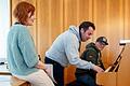Probenarbeit am Janis-Joplin-Stück 'Cry Baby'. Darstellerin Laura Mann, Intendant und Regisseur Christof Wahlefeld und Pianist Jan Reinelt.