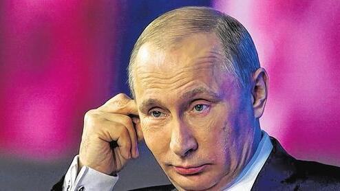 Stand der Presse Rede und Antwort: Wladimir Putin.