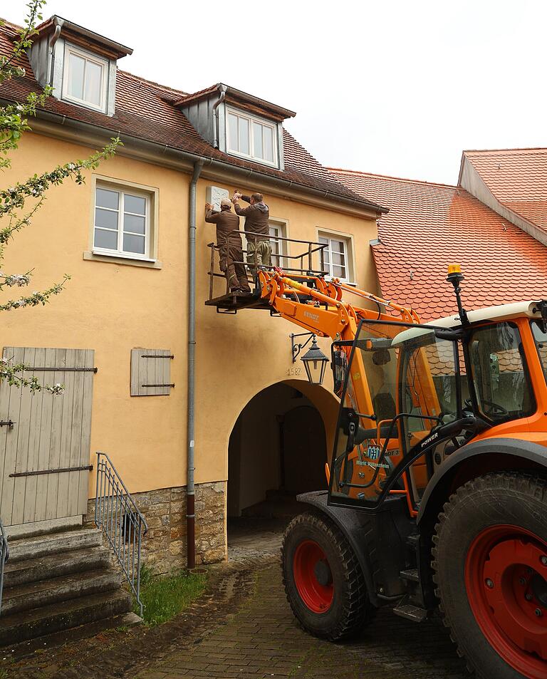 Anbringung eines Fledermauskastens.