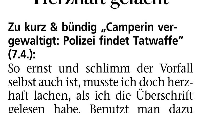 Leserbrief zur Zeitungsmeldung vom 7.4.2017       -  Leserbrief zur Zeitungsmeldung vom 7.4.2017.