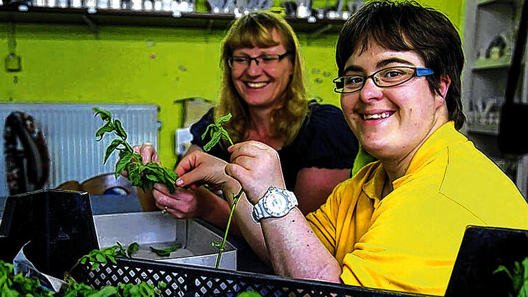 Beim Minze trocknen: Kräuterfrau Marika Konrad (links) mit Marcella.