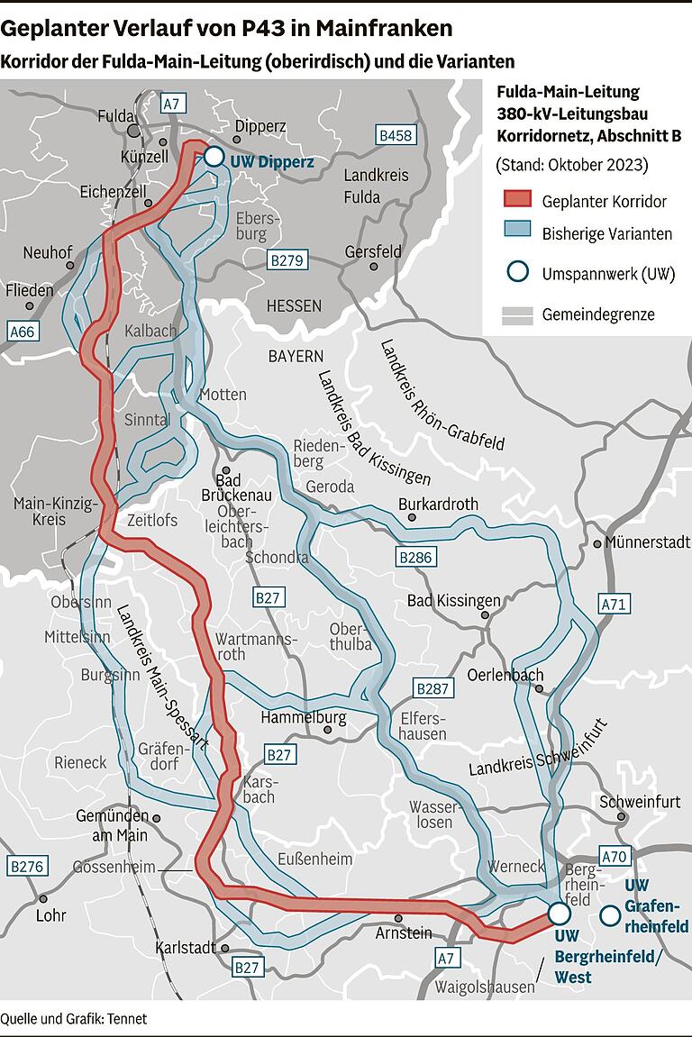 Umstrittene Stromleitung P43: Jetzt ist im Groben klar, wo sie in Mainfranken gebaut werden soll