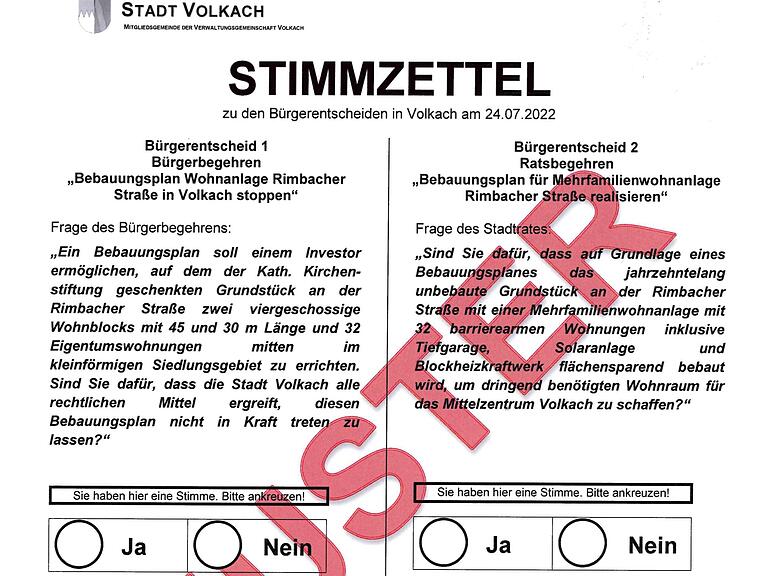 Bürgerentscheid am 24. Juli in Volkach: Das ist das Muster des Stimmzettels.