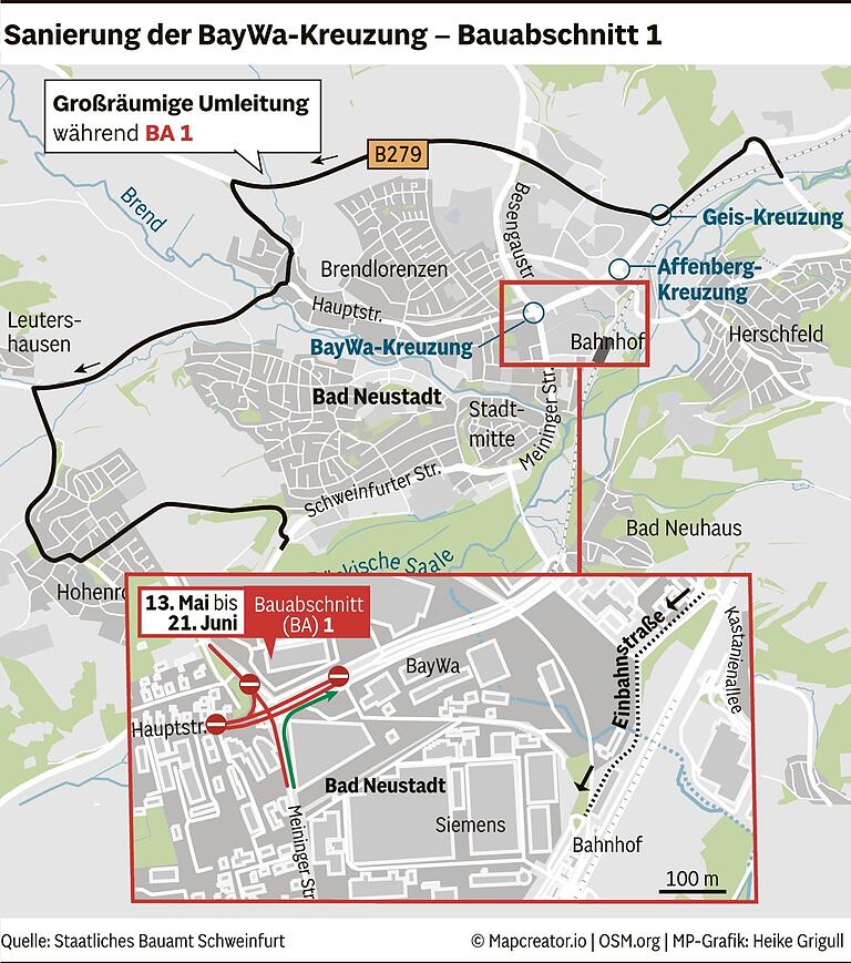 Durchfahrt verboten! So lief es rund um die BayWa-Kreuzung in Bad Neustadt zu Beginn der Großbaustelle