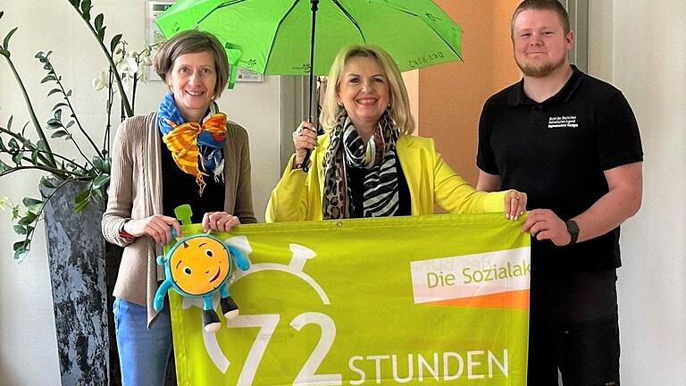 Schirmherrin der 72-Stunden-Aktion Landrätin Tamara Bischof mit den Mitgliedern des Koordinierungsteams: Daniel Rohmfeld (BDKJ KT Vorstand) und Susanne Müller.&nbsp;