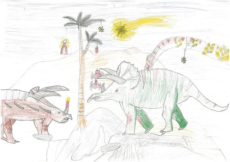 Urzeitig gut: Auch Dinos feiern Weihnachten, nämlich bei Urs Kraft (9) aus Frickenhausen.