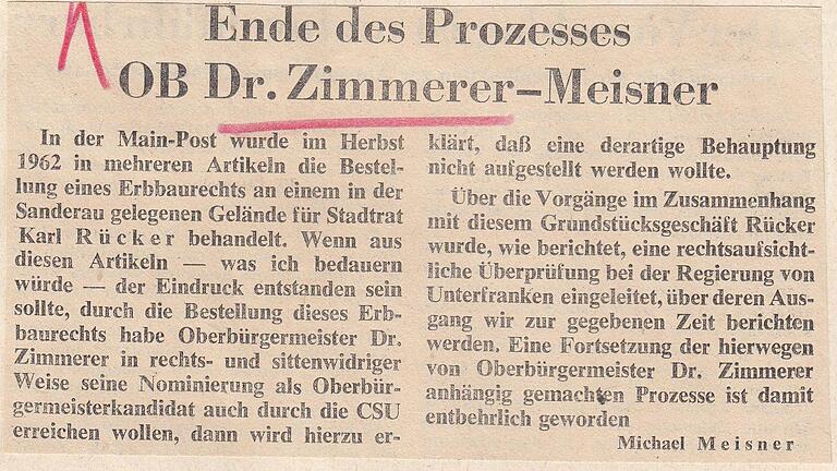 1. Juni 1963, Main-Post: Ende des Prozesses OB Dr. Zimmerer-Meisner 1. Juni 1963, Main-Post: Ende des Prozesses OB Dr. Zimmerer-Meisner