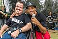 Starker Auftritt: Christian Schmitt (links) und Frederick &bdquo;Freddy&ldquo; Calloway beim Konzert der Band Mosaik Mitte September in Ochsenfurt. Am Samstag sind die beiden bei &bdquo;Das Supertalent&ldquo; im Fernsehen zu sehen. Links hinten im Bild Sängerin Steffi List, die Mosaik seit der Gründung begleitet.