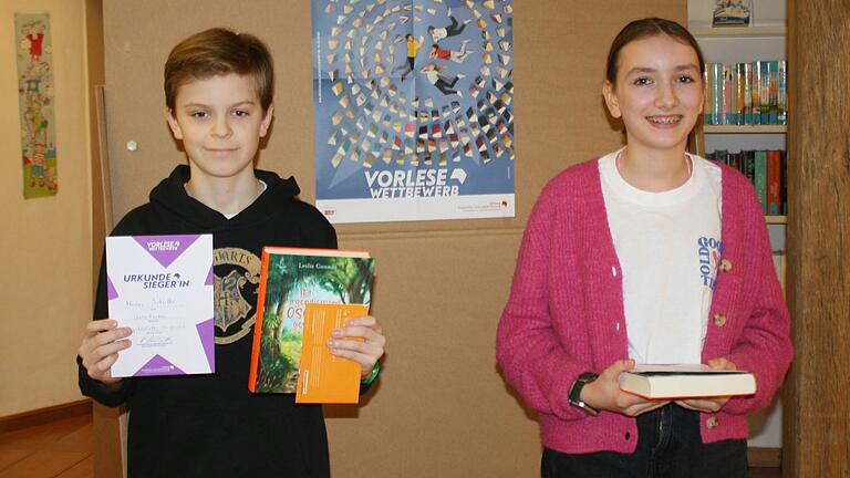 Sieger des diesjährigen Bezirksentscheids beim Vorlesewettbewerb des Deutschen Buchhandels in Bergrheinfeld wurden Luise Helene Starkloff aus Mellrichstadt und Marian Sotriffer aus Würzburg.