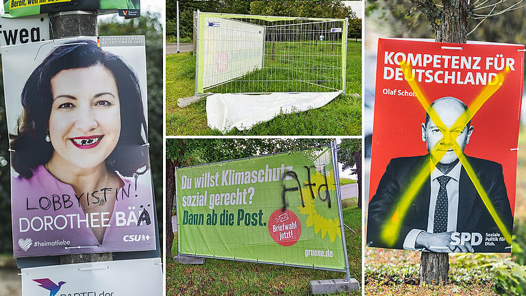 Vandalismus im Haßbergkreis: zerstörte und bemalte Wahlplakate und Banner von CSU (Königsberg), Grünen (Knetzgau und Haßfurt) und SPD (Hofheim).