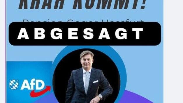 Mit Posts unter anderem in den sozialen Medien sagte die AfD den für Freitag in Augsfeld (Lkr. Haßberge) geplanten Auftritt des umstrittenen Europaabgeordneten Maximilian Krah ab.