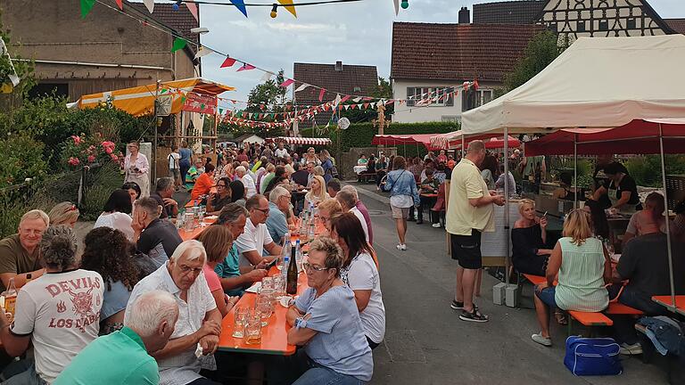 Vollbesetzte Tische und Bänke beim Weinfest 2022 in Mainberg. Veranstalter und Gemeinde sind sich über den künftigen Veranstaltungsort uneins.