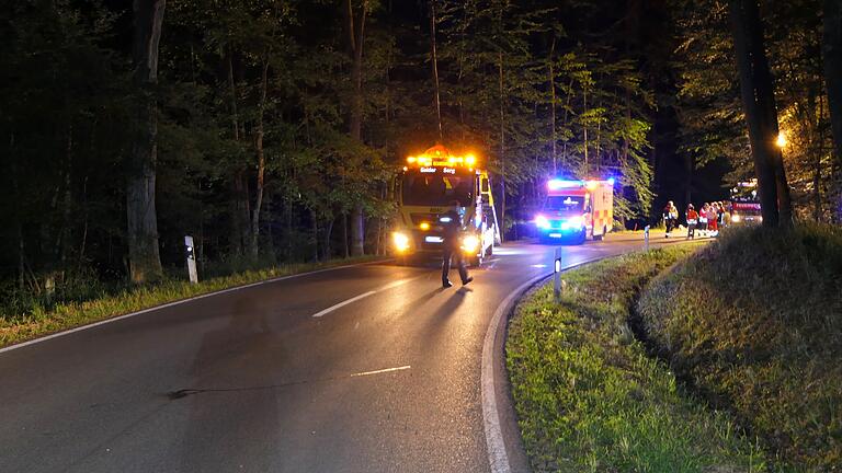 In dieser Rechtskurve stürzte der junge Motorradfahrer und schlitterte mit seiner Maschine über die Straße in den Wald.