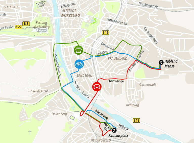 Fahrrad, Auto oder ÖPNV: Wer ist in Würzburg am schnellsten? Fahrrad, Auto oder ÖPNV: Wer ist in Würzburg am schnellsten?