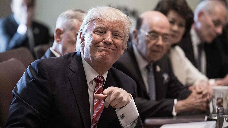 US pres. Trump holds cabinet meetings at the White House       -  Da strahlt der Präsident: Sichtlich Gefallen fand Donald Trump an den nicht enden wollenden Lobhudeleien der Mitglieder seines Kabinetts.